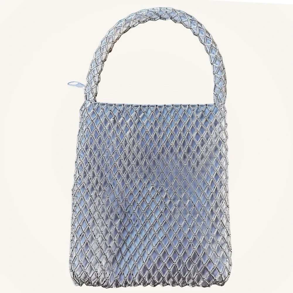 NWT VTG La Regale Silver All Over Beaded Single Handle Evening Bag Handbag Purse